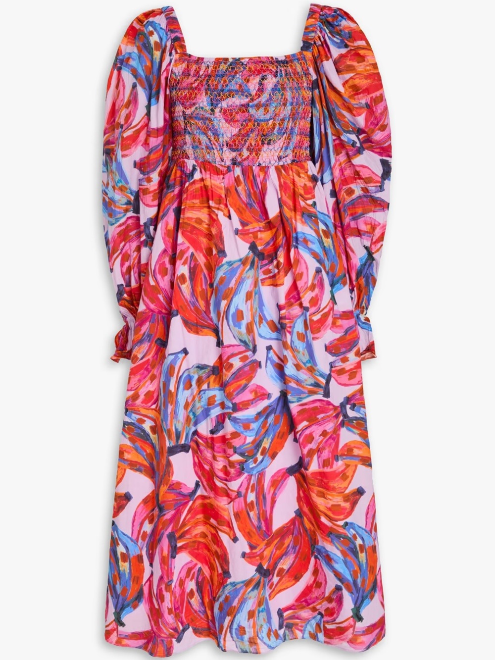 Vibrant Pink Multi-Color Smocked Midi Dress - Picture 2 of 6